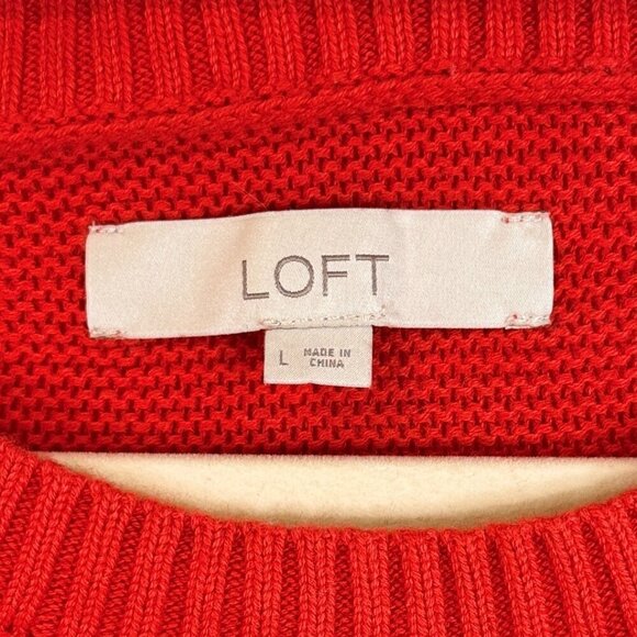 Loft Red Texured Weave Whipstiched Long Sleeve Cotton Sweater - Size Large - Picture 4 of 6